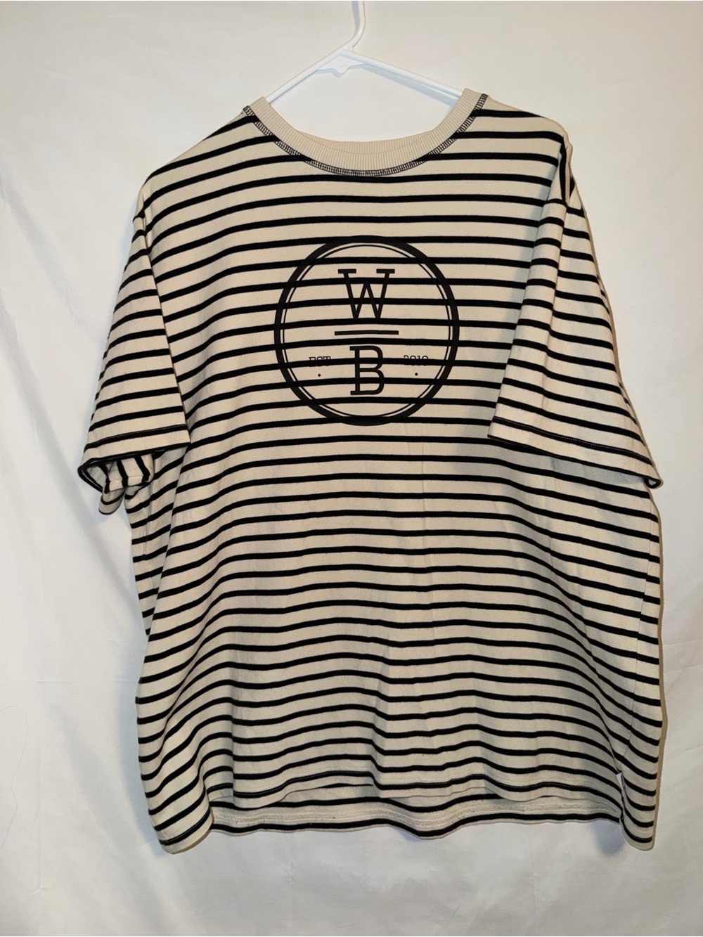 Woodbird Our Brite Wirble Tee | Oversized Striped Logo T-Shirt | Cream Black